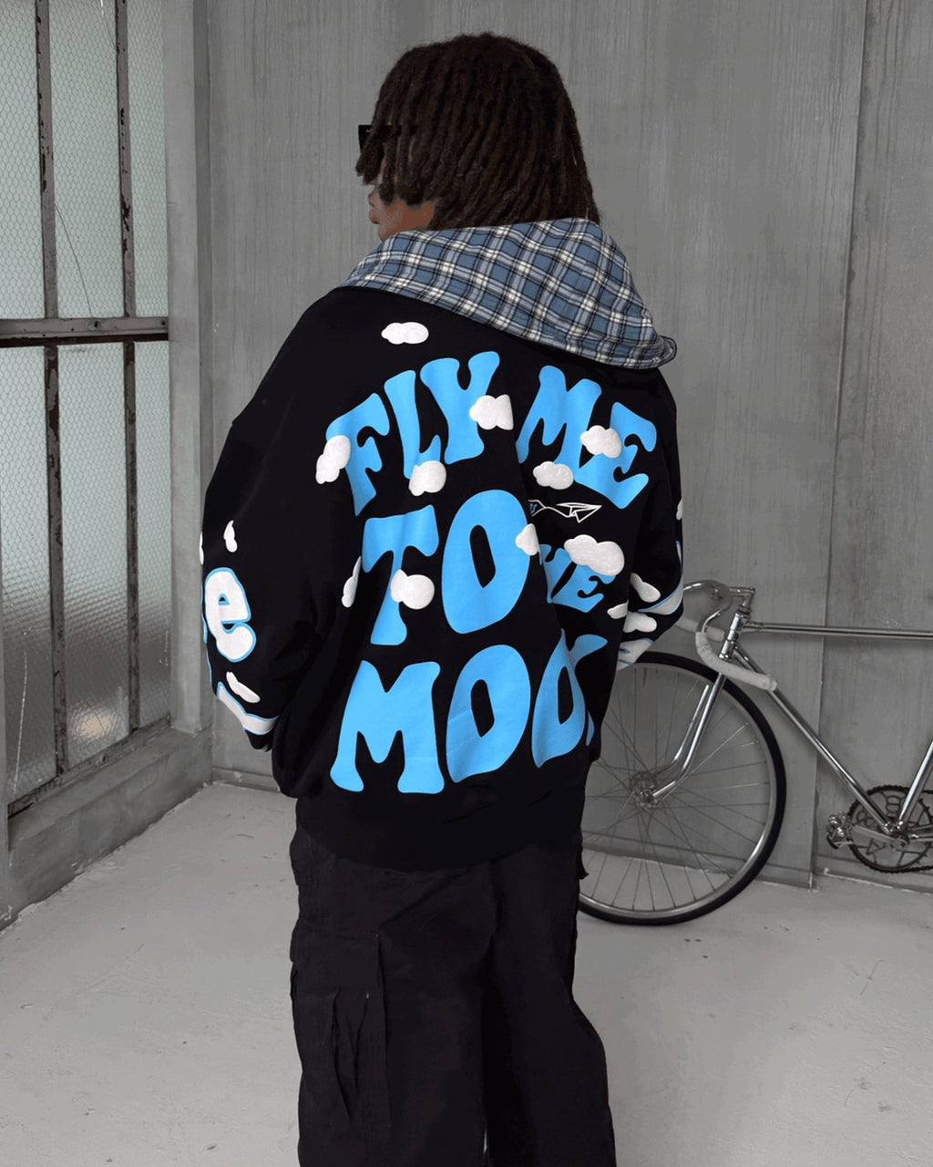 Fly Me To The Moon Scattered Zip Up - Black - Red Letters