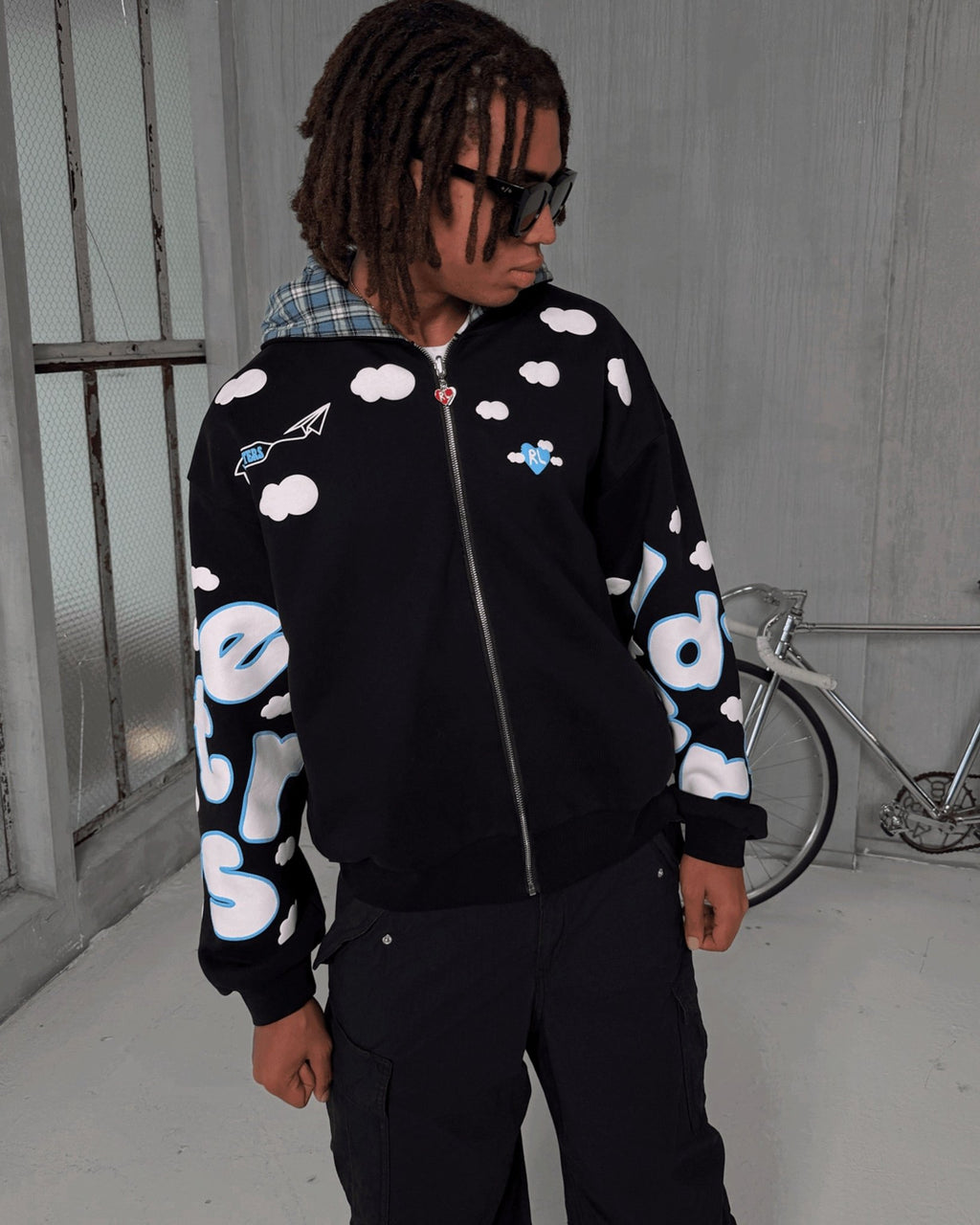 Fly Me To The Moon Scattered Zip Up - Black - Red Letters