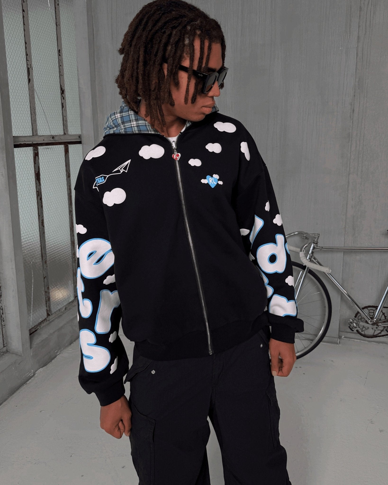 Fly Me To The Moon Scattered Zip Up - Black - Red Letters