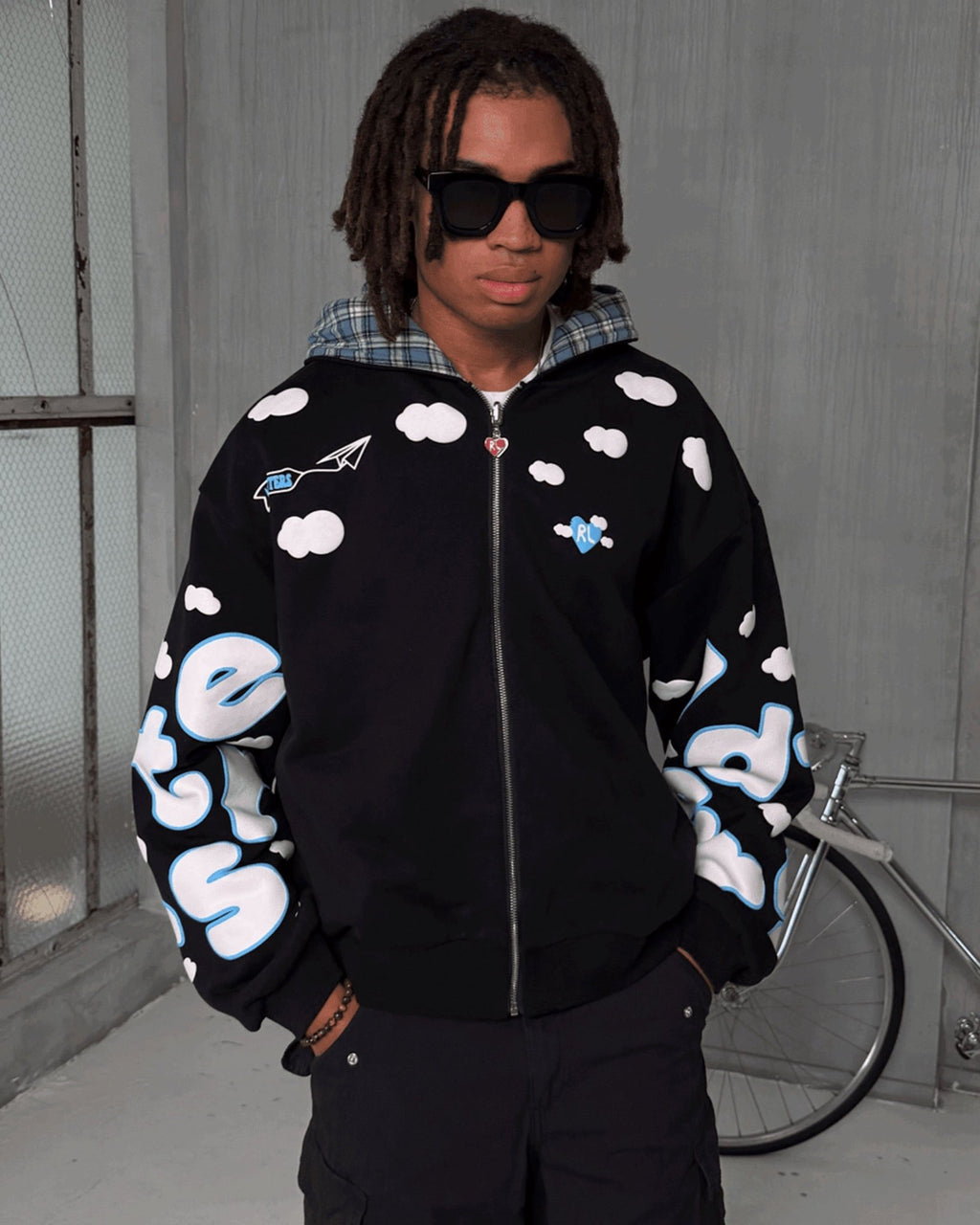 Fly Me To The Moon Scattered Zip Up - Black - Red Letters