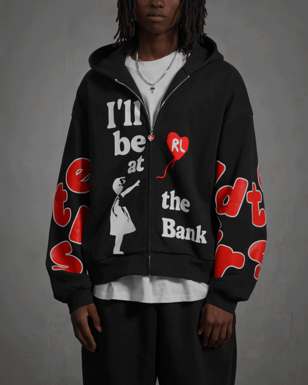 I'll Be At The Bank Scattered Zip Up by Red Letters