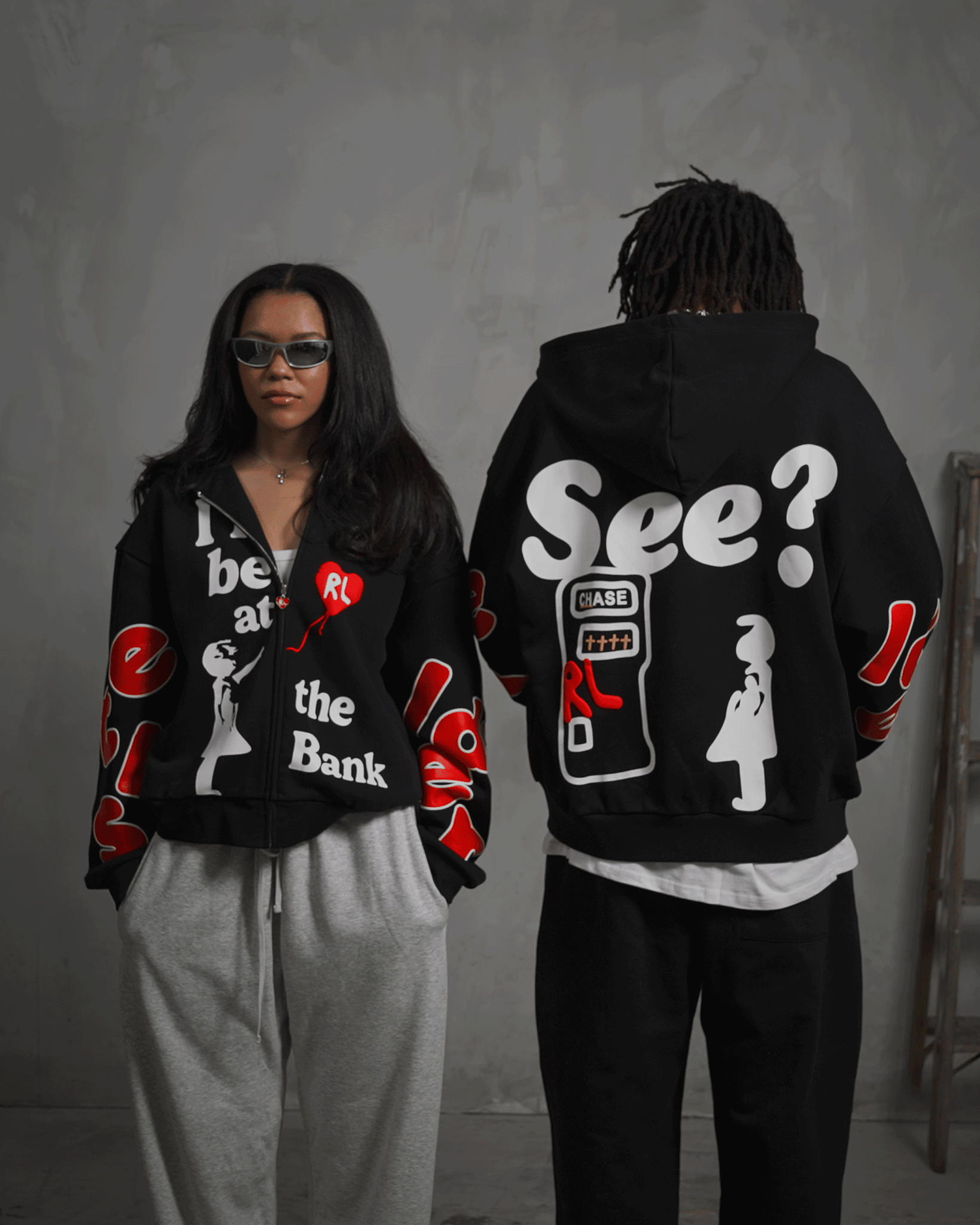 I'll Be At The Bank Scattered Zip Up by Red Letters