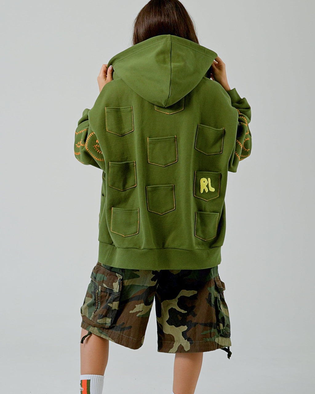 Just Pockets Scattered Zip Up - Moss - Red Letters