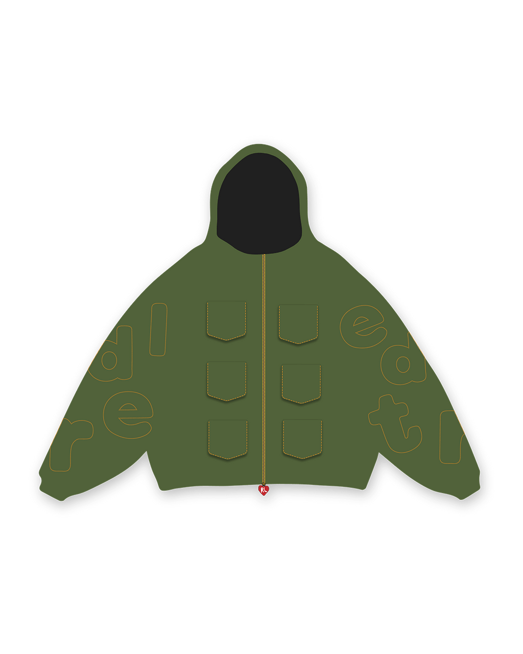 Just Pockets Scattered Zip Up - Moss - Red Letters