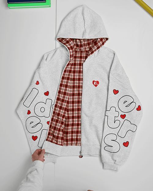 Love Letters Scattered Zip Up - Red Letters