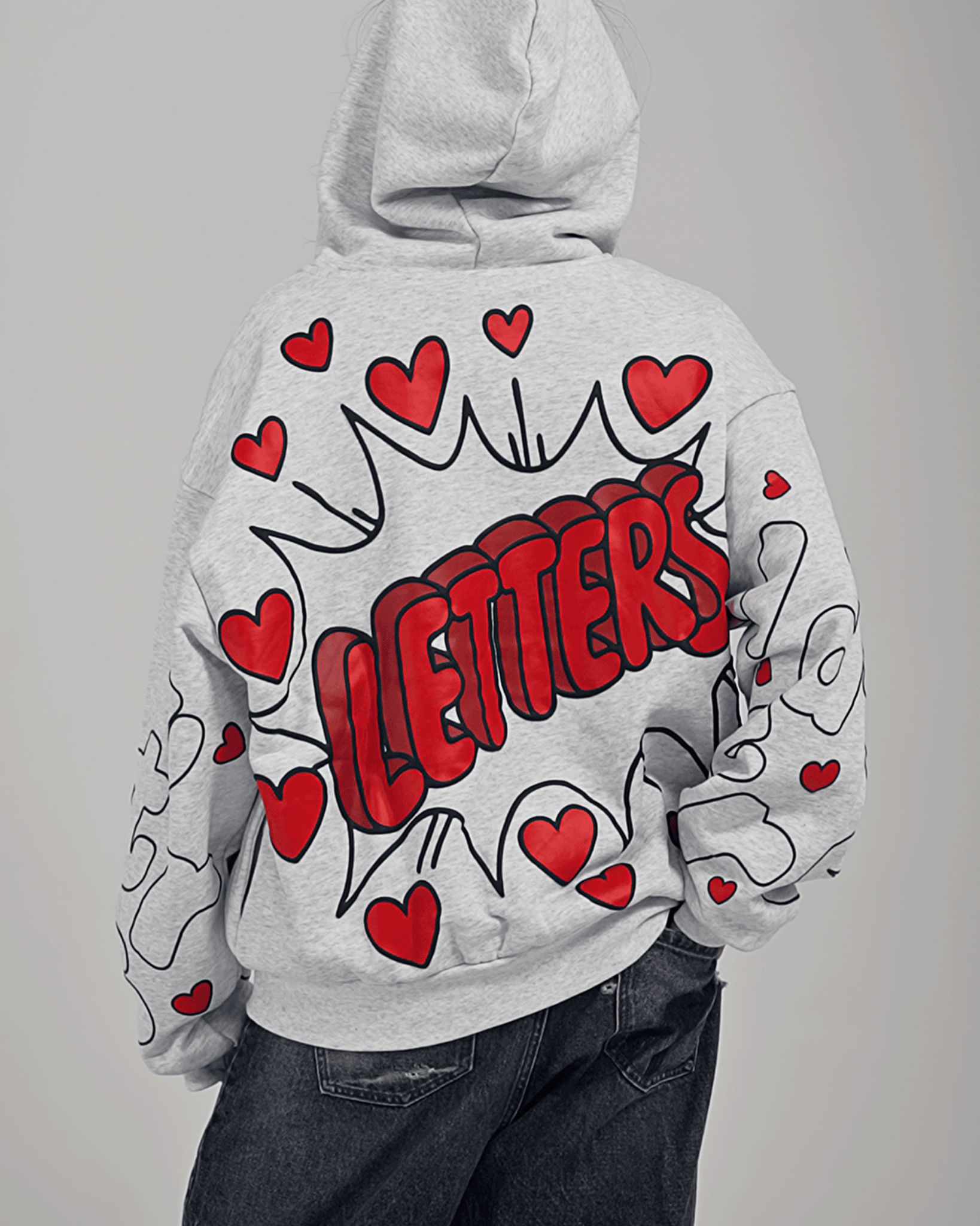 Love Letters Scattered Zip Up - Red Letters