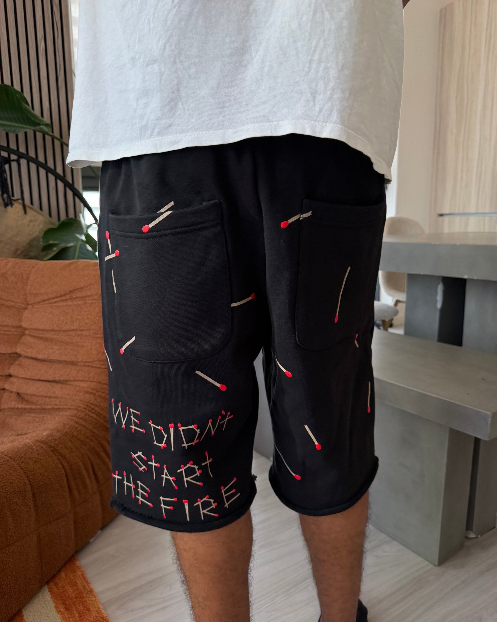 Start the Fire French Terry Shorts - Red Letters