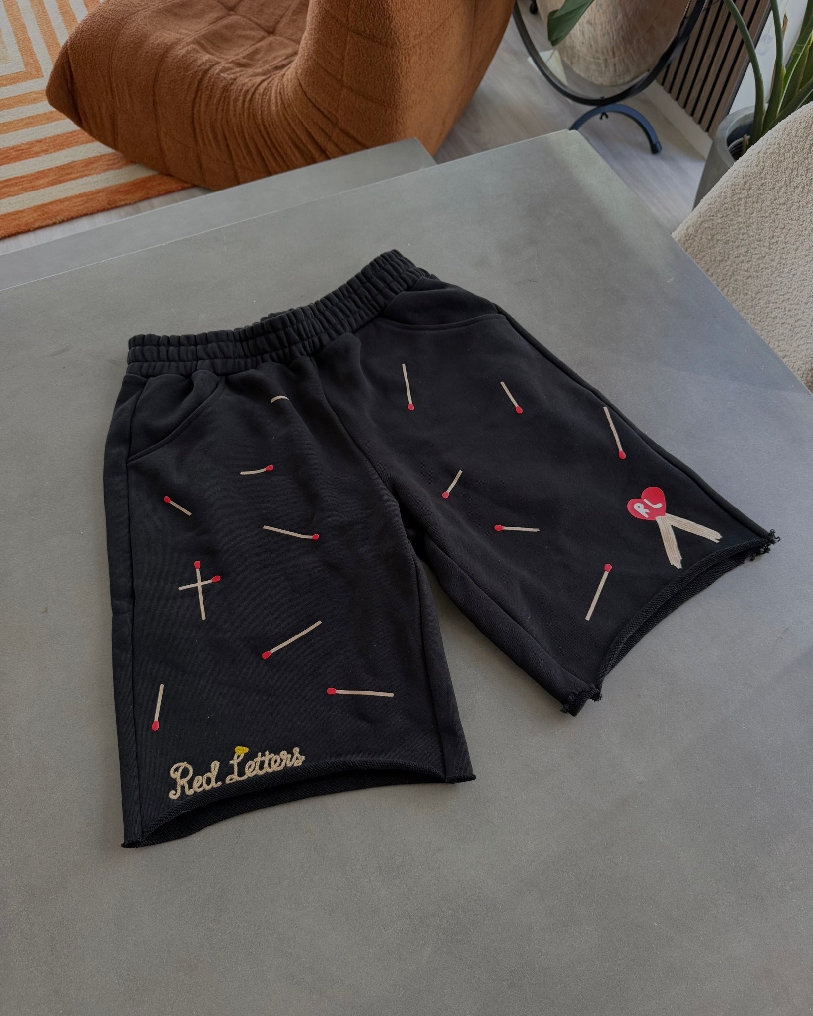 Start the Fire French Terry Shorts - Red Letters