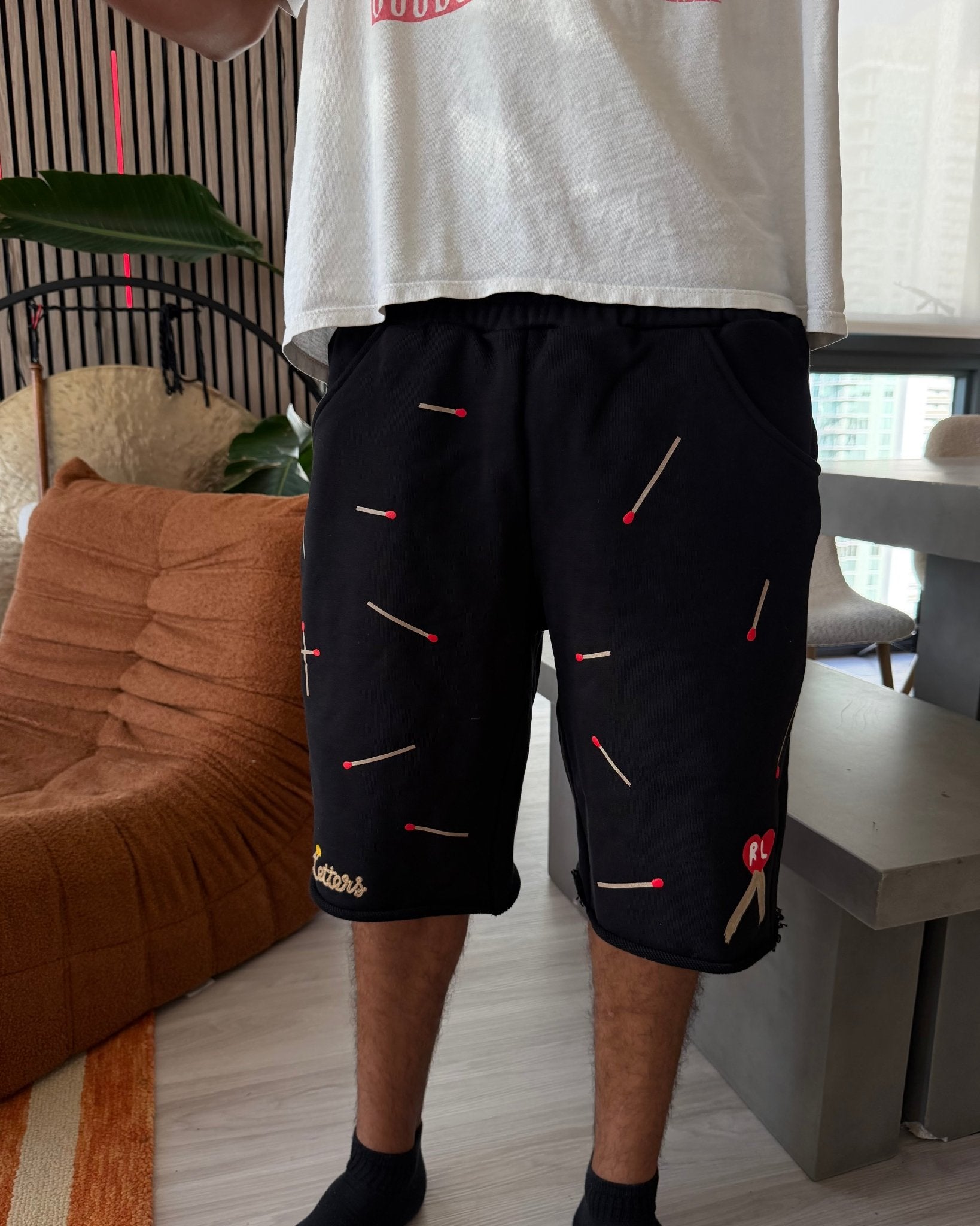 Start the Fire French Terry Shorts - Red Letters