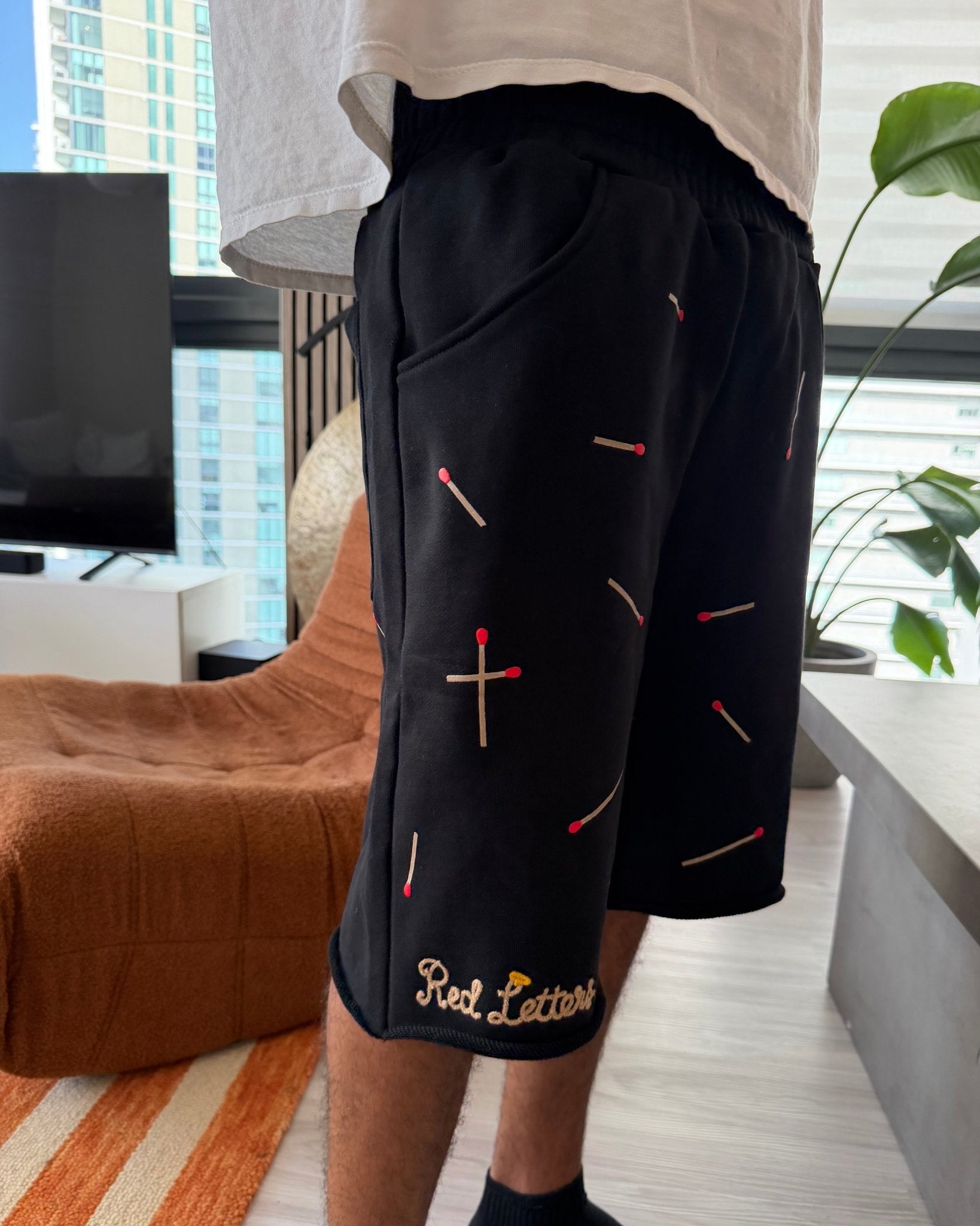 Start the Fire French Terry Shorts - Red Letters
