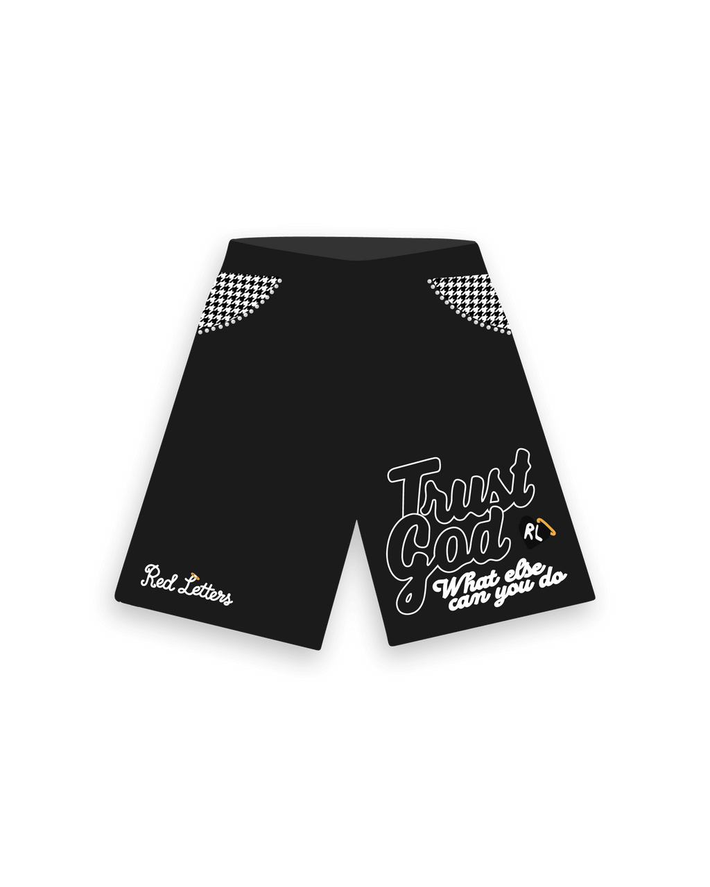 Trust God French Terry Shorts - Black - Red Letters