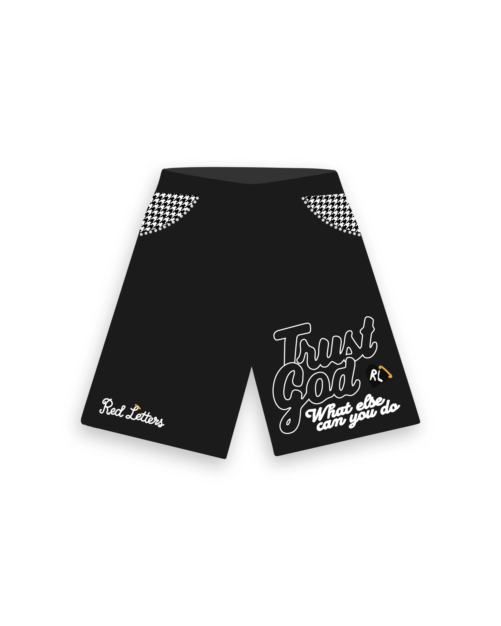 Trust God French Terry Shorts - Black - Red Letters