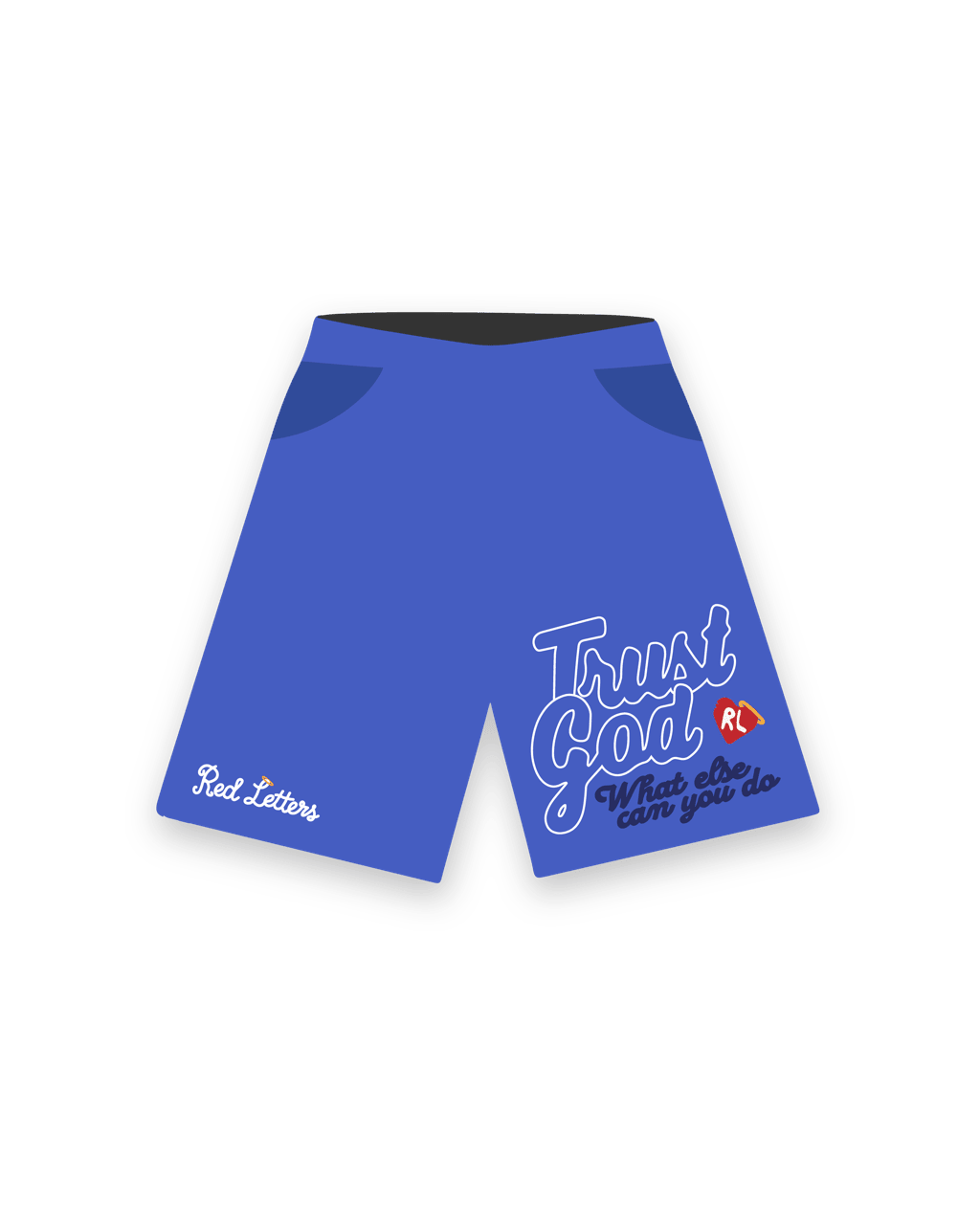 Trust God French Terry Shorts - Royal - Red Letters