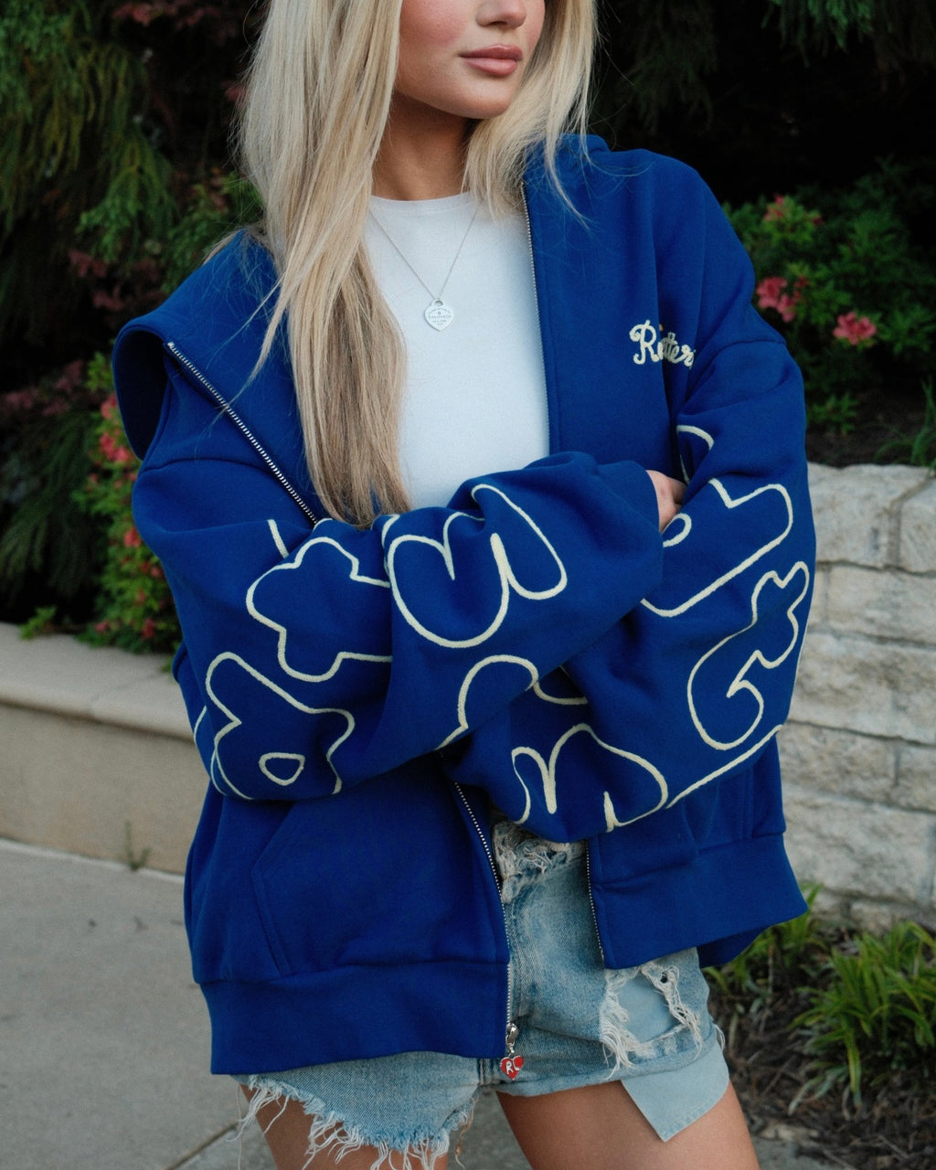 Trust God Scattered Stitch Zip Up - Royal - Red Letters